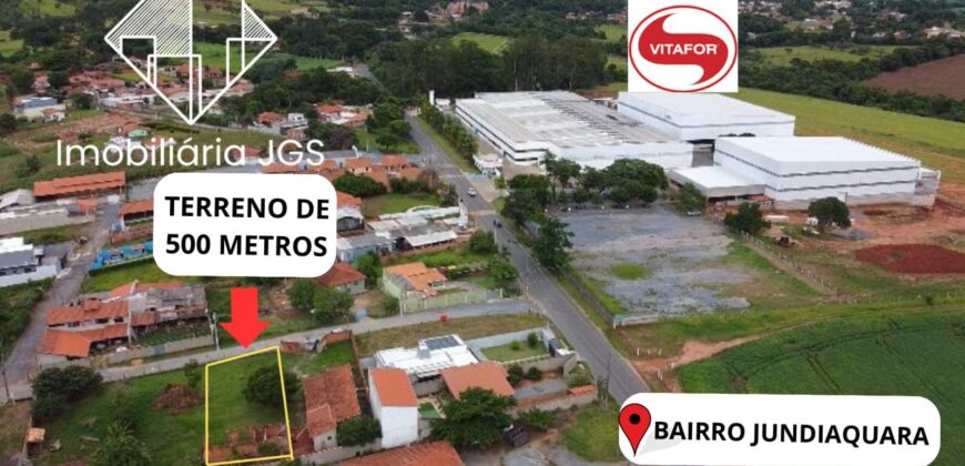 Terreno de 500 M²  Próximo da Vitafor – Bairro Jundiaquara – Araçoiaba da Serra/SP